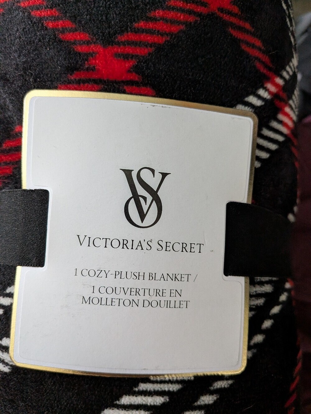 Victoria's Secret Black, White & Red Plaid Plush Throw